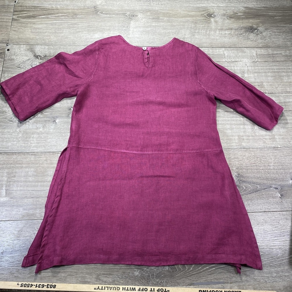 Bryn Walker Tunic Top Womens XS Magenta Linen 3/4 Sleeve A-Line Made USA Keyhole